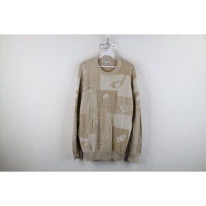 Vintage 90s Streetwear Mens Large Distressed Golf All Over Print Knit Sweater